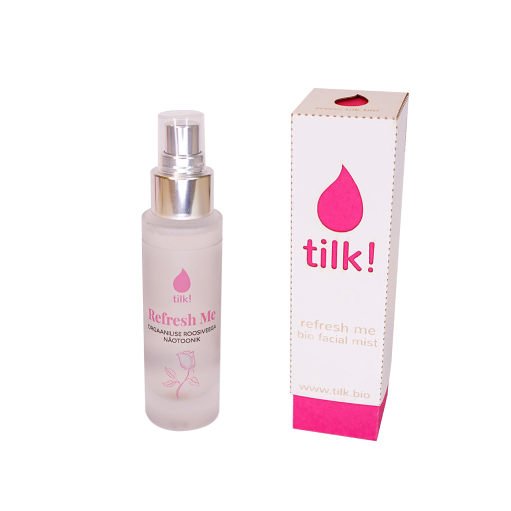 Tilk probiotic facial toner Refresh Me bio facial mist in clear spray bottle with matching box