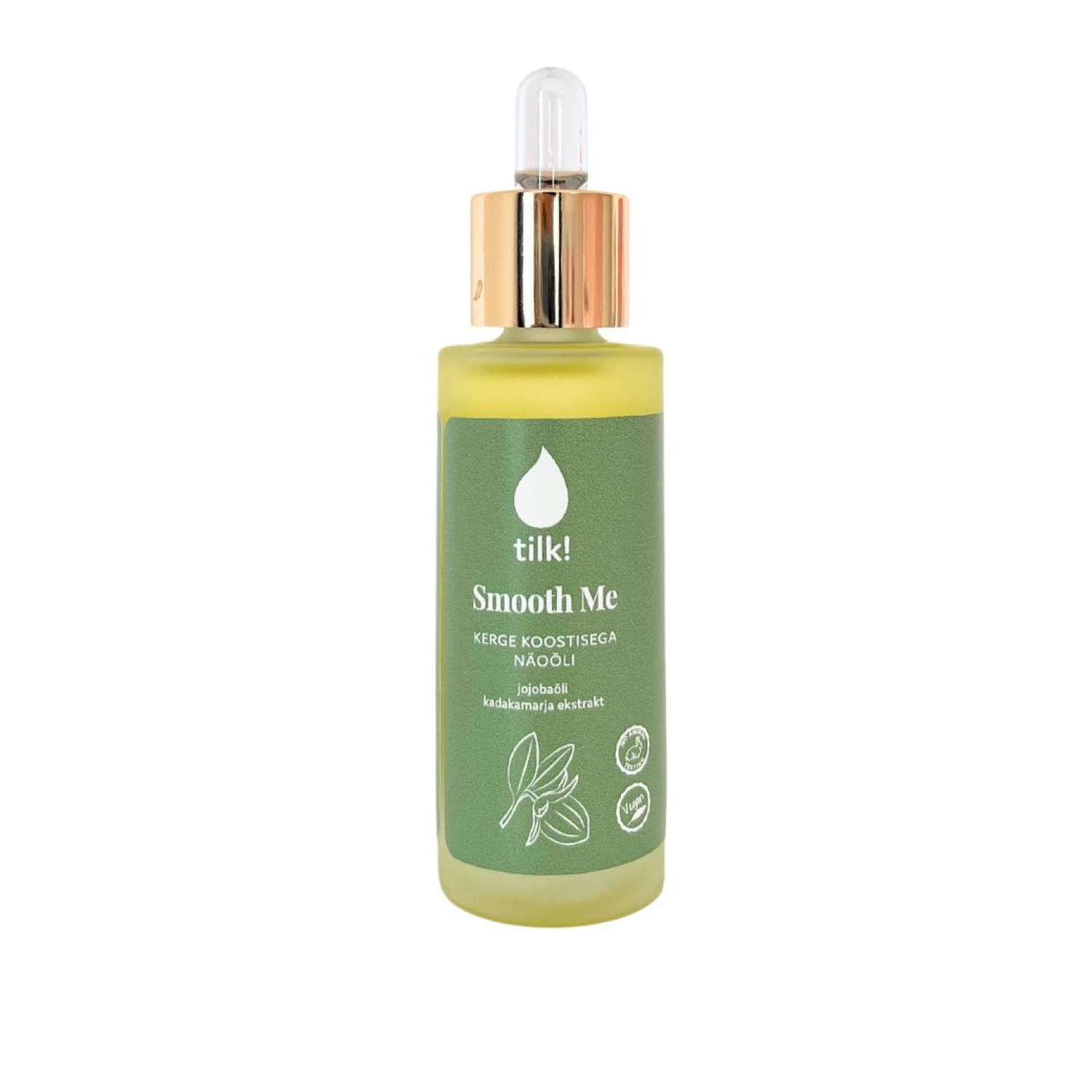 Tilk smooth skin facial oil 30ml in green dropper bottle for nourishing skincare