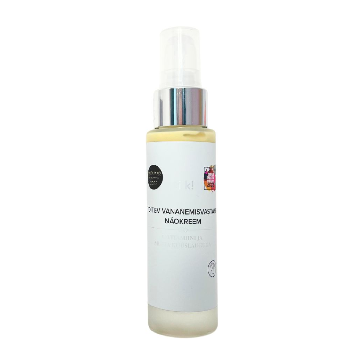 Tilk Vitamin C face cream in a clear pump bottle with silver detailing for skincare